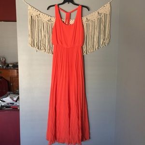Bisou Bisou Coral Pleated Skirt Maxi Dress